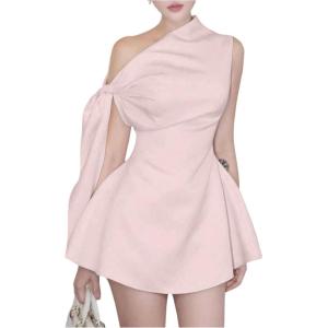 imageSOLY HUX Womens Mini Dress Off The Shoulder Sleeveless Tie Shoulder A Line Flared Party DressesSolid Pink