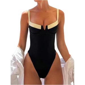 imageSOLY HUX Womens One Piece Bathing Suits High Cut Swimwear Push Up Bathing Suits Beach Vacation ClothesBlack and White