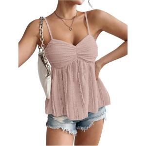 imageSOLY HUX Womens Peplum Crop Tops Y2K Cute Babydoll Tops Lace Ruched Dressy Casual Spaghetti Strap Going Out CamisolePlain Pink