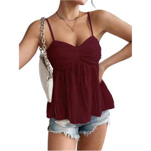 imageSOLY HUX Womens Peplum Crop Tops Y2K Cute Babydoll Tops Lace Ruched Dressy Casual Spaghetti Strap Going Out CamisolePlain Red