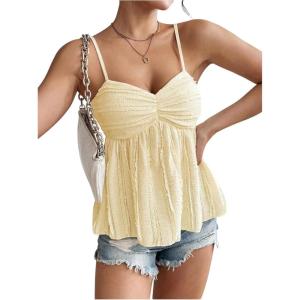 imageSOLY HUX Womens Peplum Crop Tops Y2K Cute Babydoll Tops Lace Ruched Dressy Casual Spaghetti Strap Going Out CamisolePure Yellow