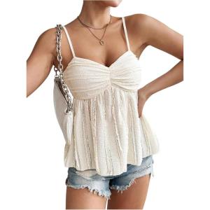 imageSOLY HUX Womens Peplum Crop Tops Y2K Cute Babydoll Tops Lace Ruched Dressy Casual Spaghetti Strap Going Out CamisoleSolid Apricot