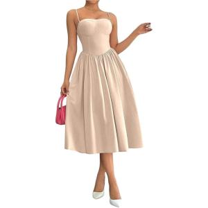 imageSOLY HUX Womens Sleeveless Midi Corset Dress Flared A Line Flowy Party Cami DressesPlain Apricot