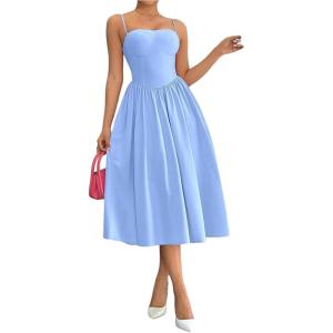 imageSOLY HUX Womens Sleeveless Midi Corset Dress Flared A Line Flowy Party Cami DressesPlain Light Blue