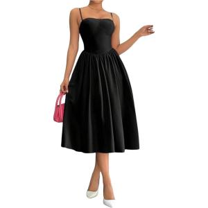 imageSOLY HUX Womens Sleeveless Midi Corset Dress Flared A Line Flowy Party Cami DressesPure Black