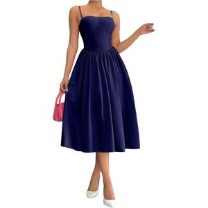 imageSOLY HUX Womens Sleeveless Midi Corset Dress Flared A Line Flowy Party Cami DressesPure Dark Blue