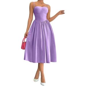 imageSOLY HUX Womens Sleeveless Midi Corset Dress Flared A Line Flowy Party Cami DressesPure Mauve Purple