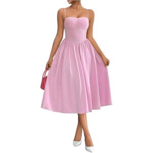 imageSOLY HUX Womens Sleeveless Midi Corset Dress Flared A Line Flowy Party Cami DressesPure Pink