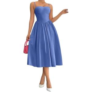 imageSOLY HUX Womens Sleeveless Midi Corset Dress Flared A Line Flowy Party Cami DressesPure Teal Blue