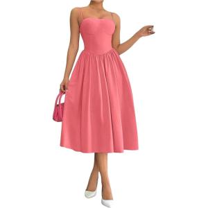 imageSOLY HUX Womens Sleeveless Midi Corset Dress Flared A Line Flowy Party Cami DressesPure Watermelon Pink