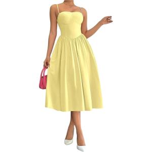 imageSOLY HUX Womens Sleeveless Midi Corset Dress Flared A Line Flowy Party Cami DressesPure Yellow