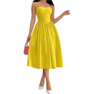 imageSOLY HUX Womens Sleeveless Midi Corset Dress Flared A Line Flowy Party Cami DressesSolid Yellow