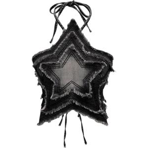imageSOLY HUX Womens Star Halter Tops Tie Backless Y2k Distressed Denim Cami Crop TopsPure Dark Grey