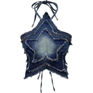 imageSOLY HUX Womens Star Halter Tops Tie Backless Y2k Distressed Denim Cami Crop TopsSolid Blue