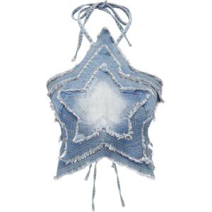 imageSOLY HUX Womens Star Halter Tops Tie Backless Y2k Distressed Denim Cami Crop TopsSolid Light Blue