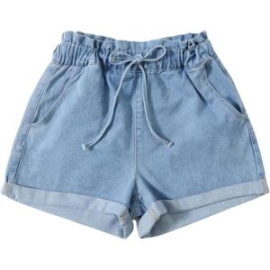 imageSOLY HUX Womens Summer Denim Shorts Drawstring Elastic Waist Straight Leg Jeans with PocketsLight Wash