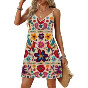 imageSOLY HUX Womens Summer Dress Floral Print V Neck Spaghetti Strap Cami Short Dresses Vacation SundressMulti Floral