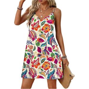 imageSOLY HUX Womens Summer Dress Floral Print V Neck Spaghetti Strap Cami Short Dresses Vacation SundressMulti Floral Print