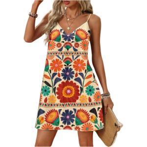 imageSOLY HUX Womens Summer Dress Floral Print V Neck Spaghetti Strap Cami Short Dresses Vacation SundressMulticoloured Floral
