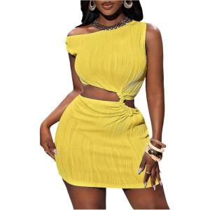 imageSOLY HUX Womens Summer Dresses Textured Cutout Sleeveless Bodycon Party Mini DressSolid Yellow