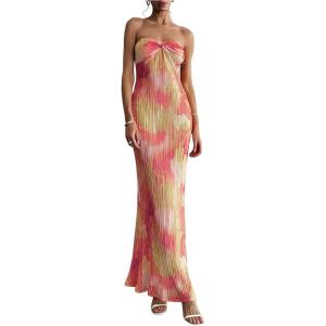 imageSOLY HUX Womens Summer Floral Tube Dress Twist Front Strapless Vacation Beach Dresses Maxi DressRed Multi