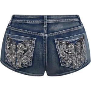 imageSOLY HUX Womens Y2k Sparkly Jeans Skinny Mini Denim Shorts Music Festival Rave OutfitsBlue Graphic