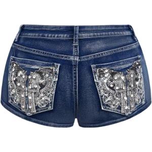 imageSOLY HUX Womens Y2k Sparkly Jeans Skinny Mini Denim Shorts Music Festival Rave OutfitsDark Wash
