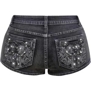 imageSOLY HUX Womens Y2k Sparkly Jeans Skinny Mini Denim Shorts Music Festival Rave OutfitsGrey Graphic