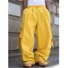 imageSOLY HUX Mens Baggy Cargo Pants Wide Leg Parachute Pants with Pocket StreetwearPlain Yellow