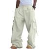 imageSOLY HUX Mens Baggy Cargo Pants Wide Leg Parachute Pants with Pocket StreetwearPlain Beige