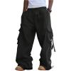 imageSOLY HUX Mens Baggy Cargo Pants Wide Leg Parachute Pants with Pocket StreetwearPlain Black