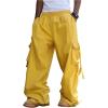 imageSOLY HUX Mens Baggy Cargo Pants Wide Leg Parachute Pants with Pocket StreetwearPlain Yellow