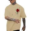 imageSOLY HUX Mens Rose Print Graphic Tees Oversized T Shirt Summer Tops CasualKhaki Rose