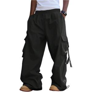 imageSOLY HUX Mens Baggy Cargo Pants Wide Leg Parachute Pants with Pocket StreetwearPlain Black