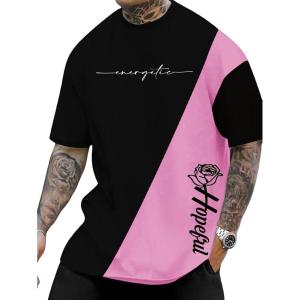 imageSOLY HUX Mens Graphic Tees Color Letter Print Crewneck Short Sleeve T Shirts Summer Casual Tee TopsBlack and Pink