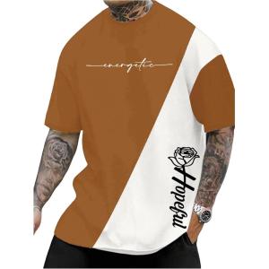 imageSOLY HUX Mens Graphic Tees Color Letter Print Crewneck Short Sleeve T Shirts Summer Casual Tee TopsBrown and White