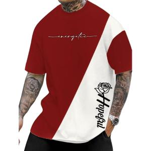 imageSOLY HUX Mens Graphic Tees Color Letter Print Crewneck Short Sleeve T Shirts Summer Casual Tee TopsBurgundy and White