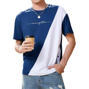 imageSOLY HUX Mens Graphic Tees Color Letter Print Crewneck Short Sleeve T Shirts Summer Casual Tee TopsDark Blue and White