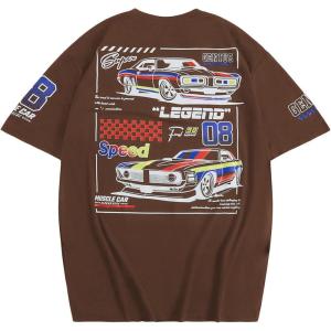 imageSOLY HUX Mens Graphic Tees Letter Car Print Short Sleeve T Shirt Streetwear Summer TopsBrown Car