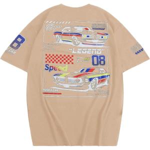 imageSOLY HUX Mens Graphic Tees Letter Car Print Short Sleeve T Shirt Streetwear Summer TopsKhaki Car Graphic