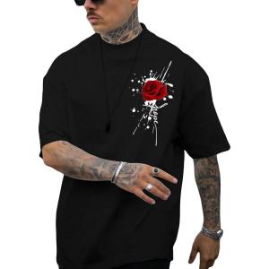 imageSOLY HUX Mens Rose Print Graphic Tees Oversized T Shirt Summer Tops CasualBlack Rose