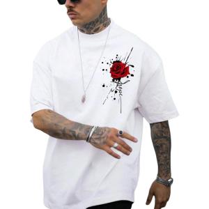 imageSOLY HUX Mens Rose Print Graphic Tees Oversized T Shirt Summer Tops CasualWhite Graphic
