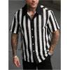 imageSOLY HUX Mens Color Block Striped Button Down Knitted Shirts Short Sleeve Vacation Hawaiian TopsBlack and White