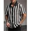 imageSOLY HUX Mens Color Block Striped Button Down Knitted Shirts Short Sleeve Vacation Hawaiian TopsBlack and White