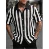 imageSOLY HUX Mens Color Block Striped Button Down Knitted Shirts Short Sleeve Vacation Hawaiian TopsBlack and White