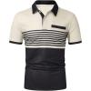 imageSOLY HUX Mens Golf Shirts Short Sleeve Striped Collared T Shirt Casual Work ShirtsKhaki and Black