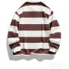 imageSOLY HUX Mens Striped Print Sweatshirts Long Sleeve Collared Preppy Shirts Half Placket Tops Fall OutfitsBrown and White