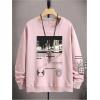 imageSOLY HUX Sweatshirts for Men Letter Graphic Crew Neck Long Sleeve Drop Shoulder Pullover TopPink Letter Graphic