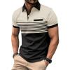 imageSOLY HUX Mens Golf Shirts Short Sleeve Striped Collared T Shirt Casual Work ShirtsKhaki and Black