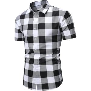 imageSOLY HUX Mens Basic Short Sleeve Plaid Shirts Button Down Collared Shirt Casual Work Business TopsBlack and White